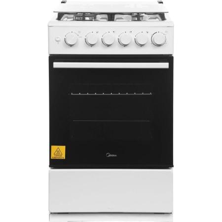 Газовая плита Midea MFO-M4G20T0E(WH),  газовая духовка,  стеклянная крышка,  чугун, белый и черный