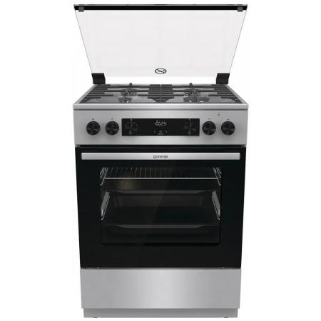 Газовая плита Gorenje GKS6C72XF,  электрическая духовка,  стеклянная крышка,  чугун, нержавеющая сталь