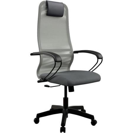 Кресло МЕТТА SU-B-8, на колесиках, сетка/ткань, светло-серый [z3f2.12.1.222]