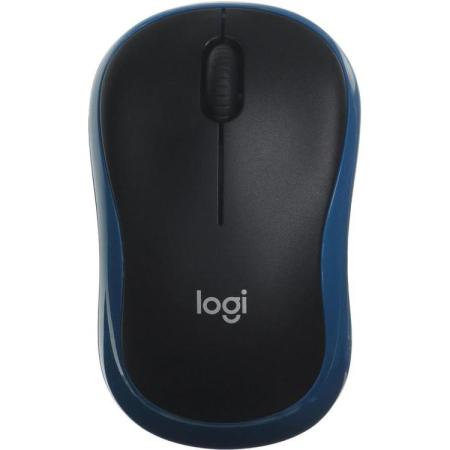 Мышь беспроводная Logitech M185, радио, оптическая, USB, 1000dpi, черный и синий [910-002632]