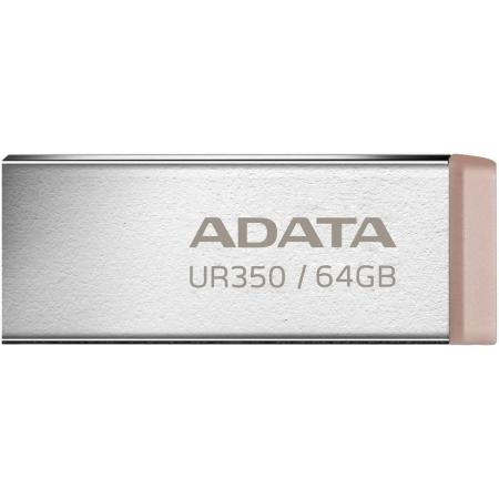 Флешка USB A-Data UR350 64ГБ, USB3.2, серебристый и коричневый [ur350-64g-rsr/bg]