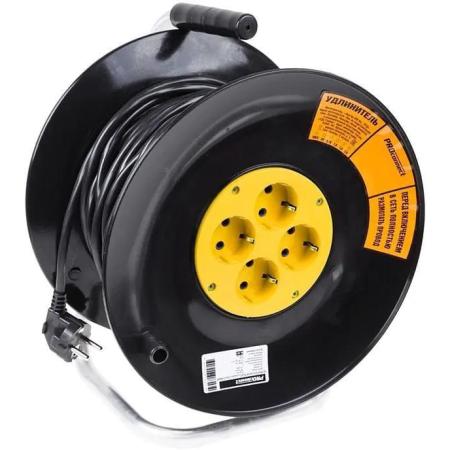 Удлинитель силовой PROCONNECT Standard, розеток 4шт, 3x1.0 кв.мм, 10A, 30м, ПВС, катушка, черный [11-7605]