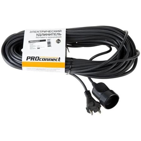 Удлинитель силовой PROCONNECT PROc-Uc, розеток 1шт, 2x0.75 кв.мм, 6A, 20м, ПВС, без катушки, черный [11-7115]