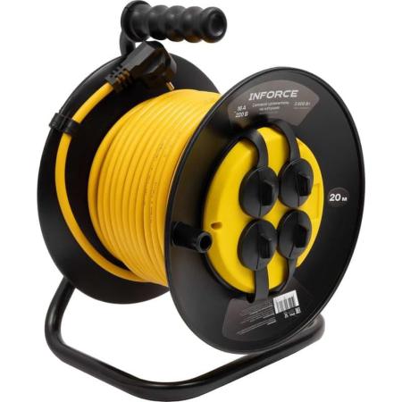 Inforce Силовой удлинитель на катушке 4 гнезда, с/з ПВС 3х1,5 16A 20м IP44 GRANITE ZG 09-15-07