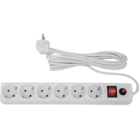 Gigant Сетевой фильтр с заземлением белый ПВС 3x1мм2, 6 розеток, 5м 80108