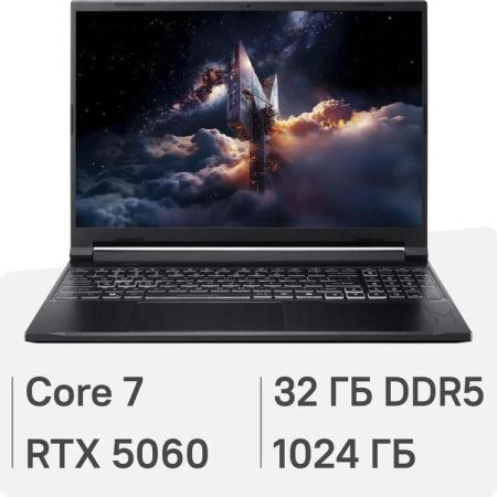 Ноутбук игровой Acer Nitro V 16S ANV16S-71-75R0 16", 2025, IPS, Intel Core 7 240H 2.5ГГц, 10-ядерный, 32ГБ DDR5, 1ТБ SSD,  NVIDIA GeForce  RTX 5060 для ноутбуков - 8 ГБ, без операционной системы, черный [nh.u28cd.003]
