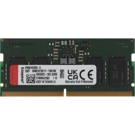 Оперативная память Kingston Valueram KVR64V52BS6-8 DDR5 -  1x 8ГБ 6400МГц, для ноутбуков (SO-DIMM),  Ret