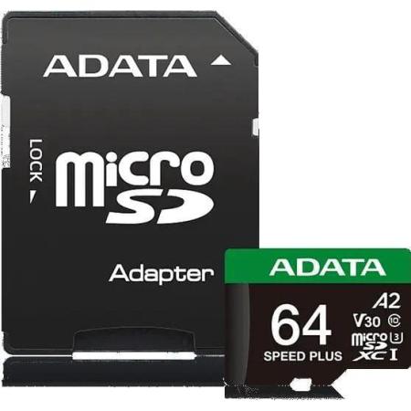 Карта памяти microSDXC UHS-I U3 A-Data Speed Plus 64 ГБ, 160 МБ/с, Class 10, UD64GUI3V30A2SP-RA1,  1 шт., переходник SD