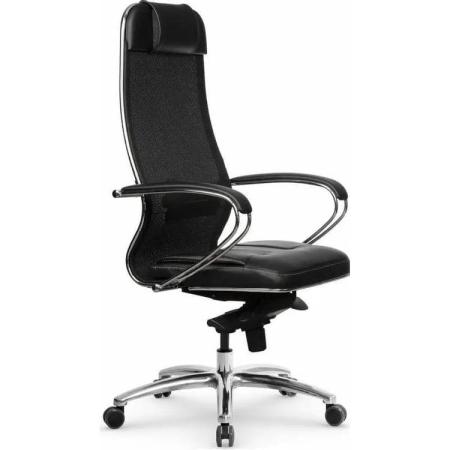 Кресло МЕТТА SL-1.04 Infinity Easy Clean, сетка/экокожа, до 120кг, синхромеханизм, фиксированные подлокотники,  черный плюс/черный