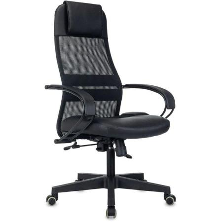 Кресло Бюрократ CH-NOVA LUX, сетка/ткань/экокожа, до 150кг, топ-ган люкс, фиксированные подлокотники,  черный