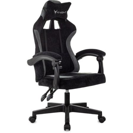 Кресло игровое KNIGHT Wolf, ткань, до 120кг, шарнирные подлокотники,  черный/серый