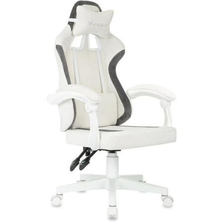 Кресло игровое KNIGHT Wolf WH, ткань, до 120кг, шарнирные подлокотники,  белый/серый