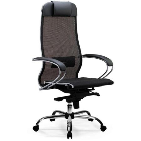 Кресло МЕТТА S-1.04 Infinity Easy Clean, сетка, до 120кг, топ-ган, черный/черный