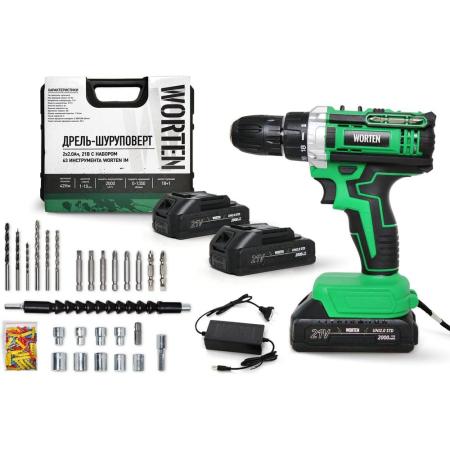 WORTEN Дрель-шуруповерт 2x2.0Ач, 21В с набором 63 инструмента IM КА-90000574