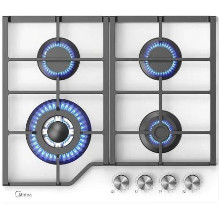 Газовая варочная панель Midea MG693TGW,  4 конфорки,  закаленное стекло,  белый