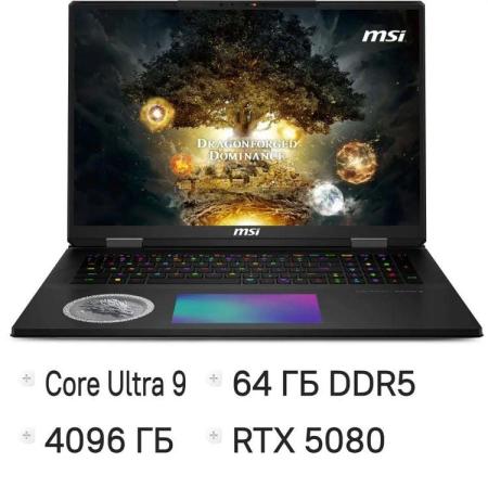 Ноутбук MSI Titan Dragon Edition 18 HX A2XWIG-1020RU Core Ultra 9 285HX 64Gb SSD4Tb NVIDIA GeForce RTX5080 16Gb 18" IPS UHD+ (3840x2400) Windows 11 Home black WiFi BT Cam (9S7-1824A5-1020)