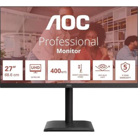 Монитор AOC 27" U27E4CV черный IPS LED 16:9 HDMI M/M матовая HAS Piv 400cd 3840x2160 60Hz DP 4K USB 6.83кг