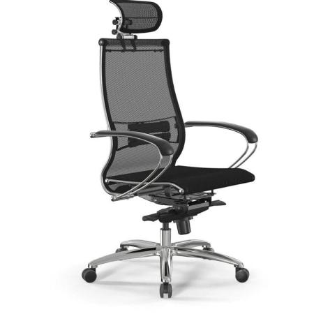 Кресло МЕТТА Samurai S-2, сетка, до 150кг, синхромеханизм, фиксированные подлокотники,  черный/черный