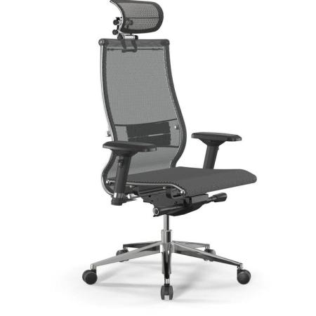 Кресло МЕТТА Samurai S-3, сетка, до 150кг, синхромеханизм, регулируемые 4D подлокотники,  серый/черный