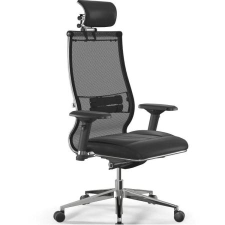 Кресло МЕТТА Samurai SL-3, сетка/экокожа, до 150кг, синхромеханизм, регулируемые 4D подлокотники,  черный/черный
