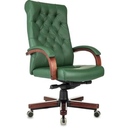 Кресло руководителя Бюрократ T-9928Walnut, кожа, до 200кг, зеленый