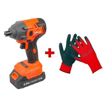 Спец Набор - Шуруповерт ударный БИА-21-Б, (бесщеточный двигатель),21В,2аккум *2,0Ач,скорость0-3000 об/ми, частота ударов 0-4200 уд/мин,макс крут момент 220Нм, подсведка,зарядка 4ч,кейс, цв.кор + Перчатки СПЕЦ-4132/ВС-136-0272