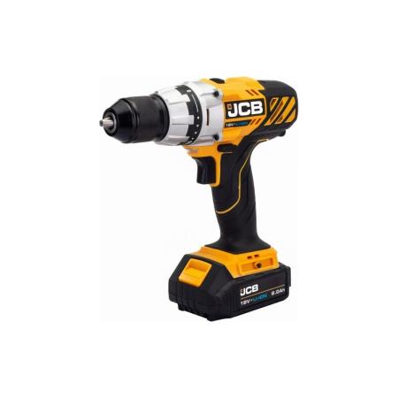 JCB Дрель-шуруповерт аккумуляторная (-18DD-B-E) 18V, max 45Nm в комплекте с зарядным устройством (-18VFC-E) 2.4A и батареей аккум(-20LI-E) 2.0AH JCB-18DD-2X-E(57237)