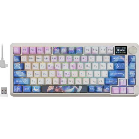 Клавиатура Redragon Flekact Pro, USB, Bluetooth/Радиоканал, механическая, фиолетовый/белый [72616]