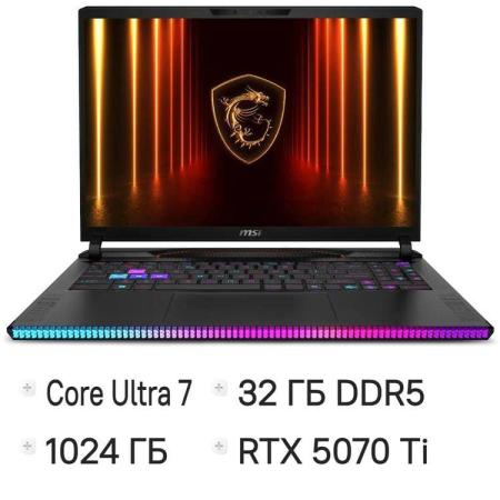 Ноутбук игровой MSI Raider 16 HX AI A2XWHG-814XRU, 16", IPS, Intel Core Ultra 7 255HX 2.4ГГц, 20-ядерный, 32ГБ DDR5, 1ТБ SSD,  NVIDIA GeForce  RTX 5070 Ti для ноутбуков - 12 ГБ, FreeDOS, черный [9s7-15m361-814]