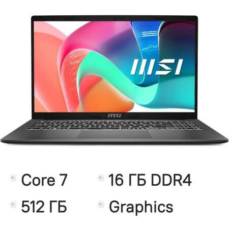 Ноутбук MSI Modern 15 F1MG-1071XRU, 15.6", IPS, Intel Core 7 150U 1.8ГГц, 10-ядерный, 16ГБ DDR4, 512ГБ SSD,  Intel Graphics, FreeDOS, серый [9s7-15s111-1071]