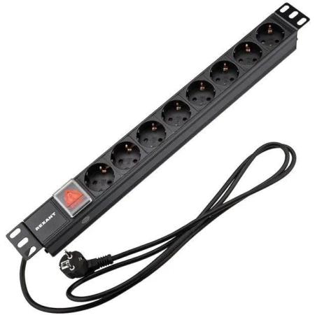 Блок распределения питания REXANT 04-0104-1,  горизонт.размещ.,  SchukoХ8,  Тип вход. тока 16A,  2м