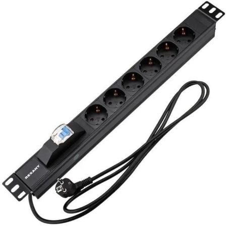 Блок распределения питания REXANT 04-0103-1,  горизонт.размещ.,  SchukoХ6,  Тип вход. тока 16A,  2м