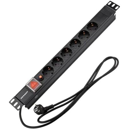 Блок распределения питания REXANT 04-0102-1,  горизонт.размещ.,  SchukoХ6,  Тип вход. тока 16A,  2м