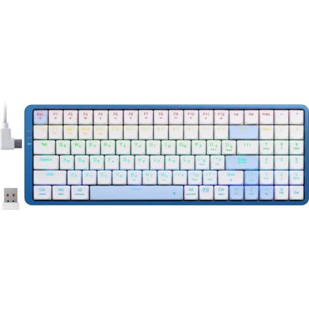 Клавиатура Redragon Eva Pro, беспроводная, USB, Bluetooth/Радиоканал,  механическая, оптомеханическая, синий/белый [72369]
