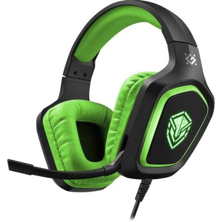 Гарнитура игровая Defender Hinderer,  для компьютера/мобильных устройств, накладные,  проводные, черный  / зеленый [64537]