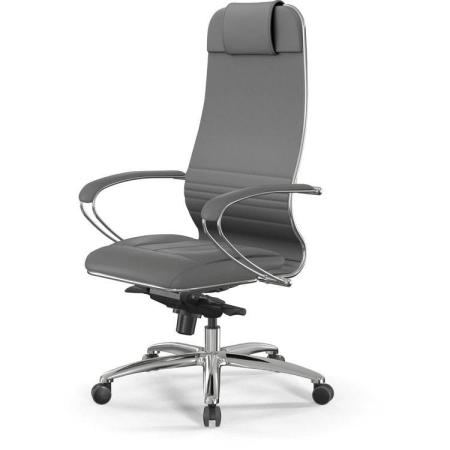 Кресло МЕТТА Samurai KL-1, экокожа, до 150кг, синхромеханизм, фиксированные подлокотники,  серый/черный