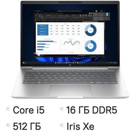 Ноутбук HP ProBook 4 G1i, 14", IPS, Intel Core i5 1334U 1.3ГГц, 10-ядерный, 16ГБ DDR5, 512ГБ SSD,  Intel Iris Xe graphics, Windows 11 Pro, серебристый [bx7y0at]