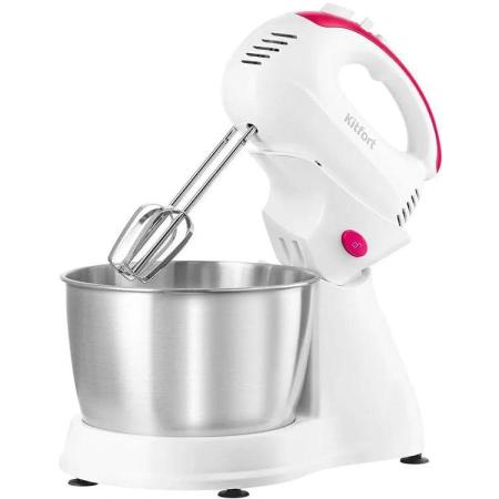 Миксер KitFort КТ-3485, с чашей,  белый и розовый