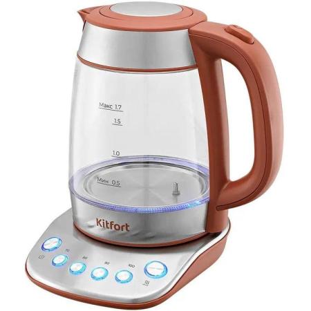 Чайник электрический KitFort КТ-6787, 1.7л, Металл/стекло/пластик