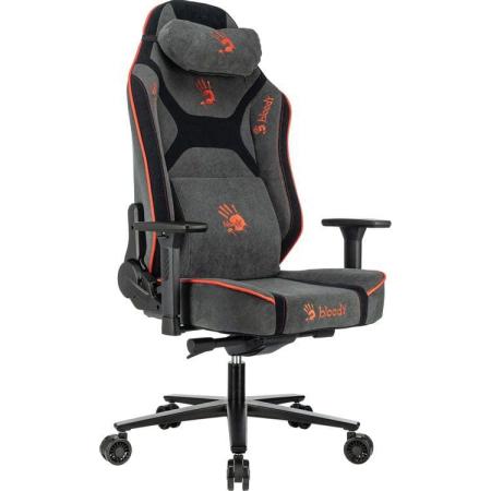 Кресло игровое A4TECH Bloody GC-680, искусственная замша, до 150кг, механизм со смещенной осью, регулируемые 3D подлокотники,  серый/чёрный