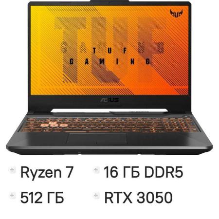 Ноутбук игровой ASUS TUF Gaming A15 FA506NCQ-HN031, 15.6", IPS, AMD Ryzen 7 170 3.2ГГц, 8-ядерный, 16ГБ DDR5, 512ГБ SSD,  NVIDIA GeForce  RTX 3050 для ноутбуков - 4 ГБ, без операционной системы, черный [90nr0qe7-m001a0]
