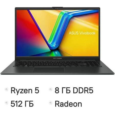Ноутбук ASUS Vivobook Go 15 E1504FA-BQ5031W, 15.6", IPS, AMD Ryzen 5 40 2.8ГГц, 4-ядерный, 8ГБ LPDDR5, 512ГБ SSD,  AMD Radeon  610M, Windows 11 Home,  черный [90nb0zr2-m07420]