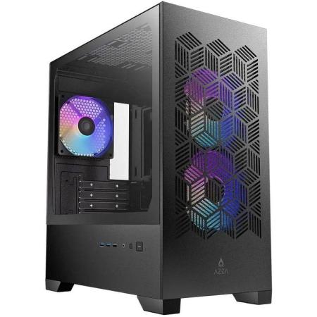 Корпус mATX AZZA AEROHEX-M, Micro-Tower, без БП,  черный [csaz-203a03m]