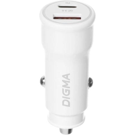 Автомобильное зарядное устройство Digma DGC2С,  USB-A,  USB-C, 20Вт, 3A, белый [dgc2c0hx12wh]