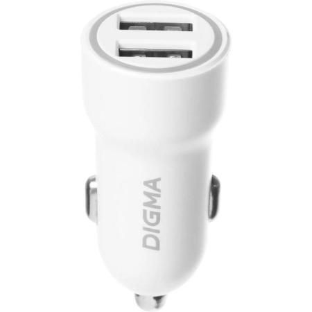 Автомобильное зарядное устройство Digma DGC1С,  2xUSB-A,  12Вт, 2.4A, белый [dgc1c2lx22wh]