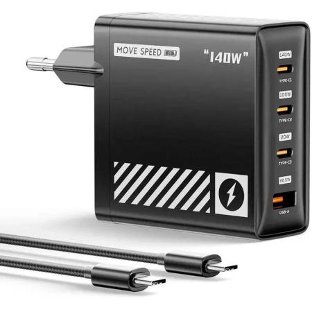 Сетевое зарядное устройство MOVESPEED AC140,  USB-A,  3xUSB-C, USB-C, 140Вт, 5A, черный