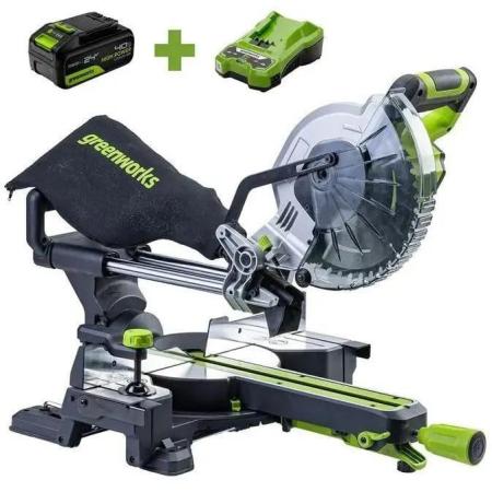 Торцовочная пила GREENWORKS GD24MS216, аккамуляторная, комбинированная, с 1 АКБ, с З/У, 216мм [1501707ug]