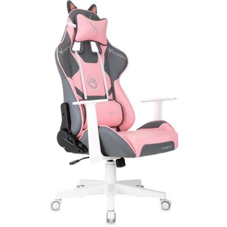 Кресло игровое KNIGHT Catzy, экокожа, до 120кг, серый/розовый