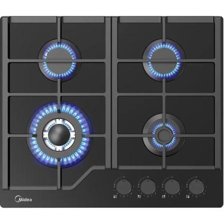 Газовая варочная панель Midea MG693TGB,  4 конфорки,  закаленное стекло,  черный