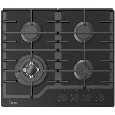 Газовая варочная панель Midea MG593TGB,  4 конфорки,  закаленное стекло,  черный